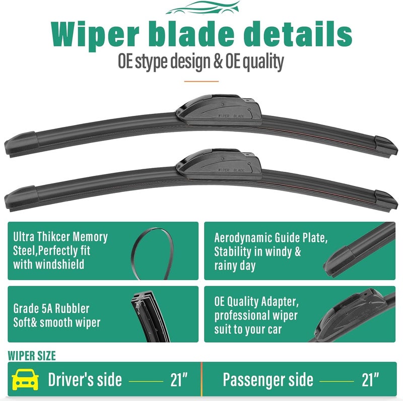 WINDSMILE 21" 21" 14" Windshield Wiper Blades Replacement for Jeep Grand Cherokee 2005 2006 2007 2008 2009 2010 Premium All Weather Front Rear Wipers Set - OEM Quality (Pack of 3) - Image 3